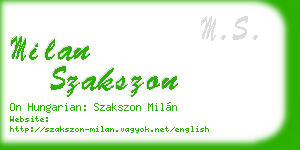 milan szakszon business card